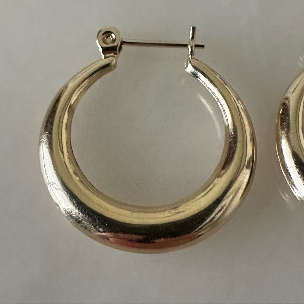 Glossy 14k Solid Gold Hoop Earrings - Picture 9 of 13